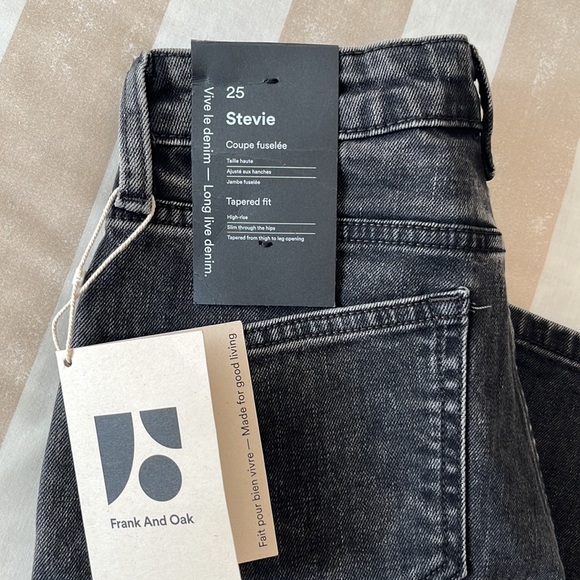 Frank & Oak Denim - Frank and Oak - The Stevie High Rise Slim Tapered Jean in Washed Black - NWT